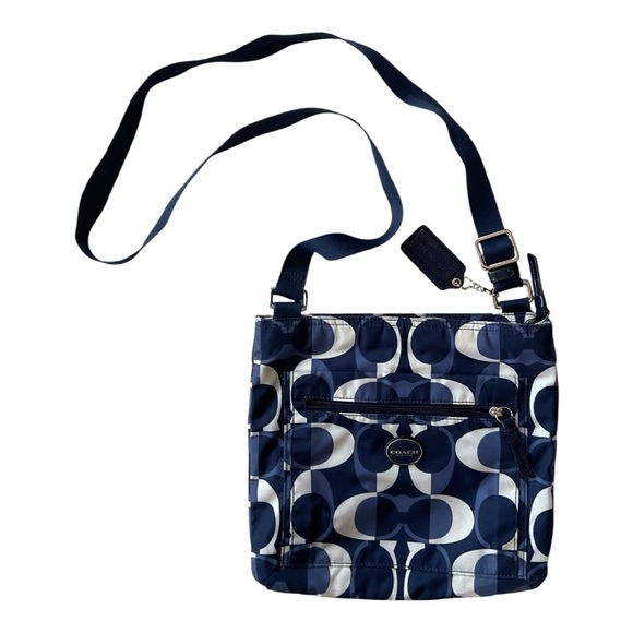 Coach Handbags - Coach Navy Blue & White Signature Crossbody Bag – Adjustable Strap